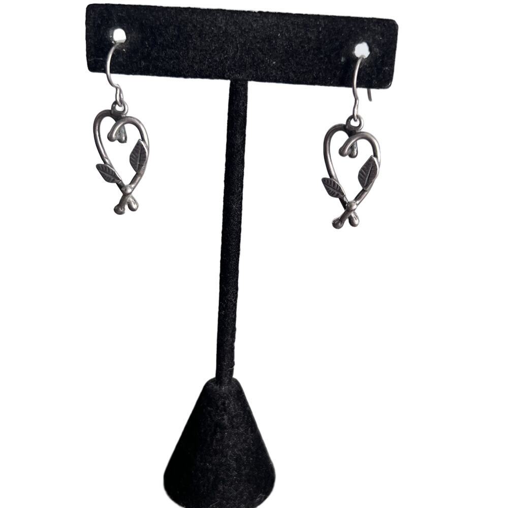 Heart Branch Leaf Silver Dangle Drop Funky Earrings